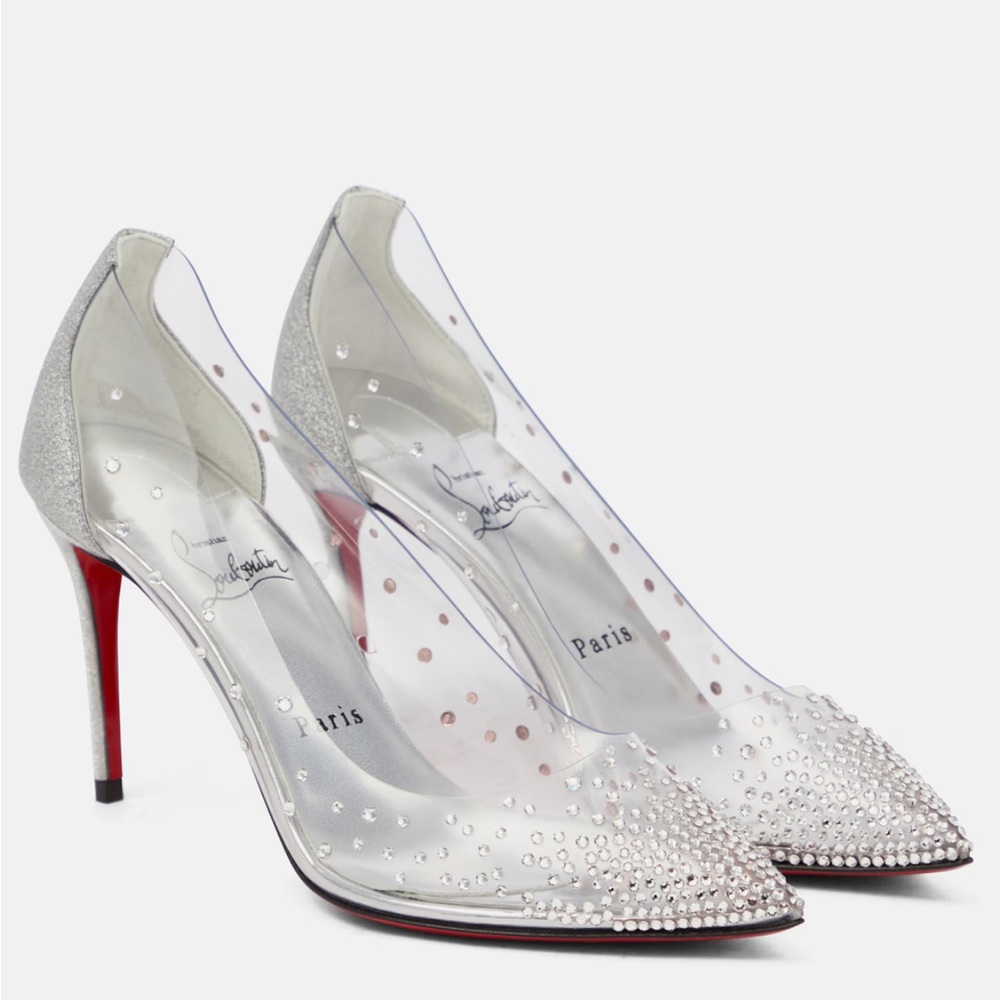 Christian Louboutin Silver and Clear Studded Heels